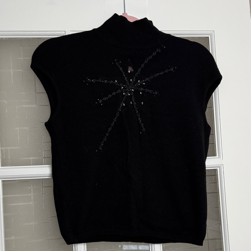 Les Copains Black Turtleneck Sweater with Embellishments